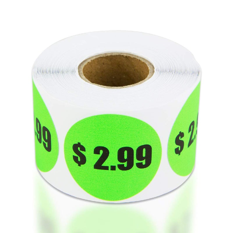OfficeSmartLabels $2.99 Preprinted Price Stickers - 1.5 Inch Circle Round in Fluorescent Neon Green for Retail Store, Garage Sale, Yard Sale, Flea Market Pricing Labels and More - 300 Labels per Roll - Image 1
